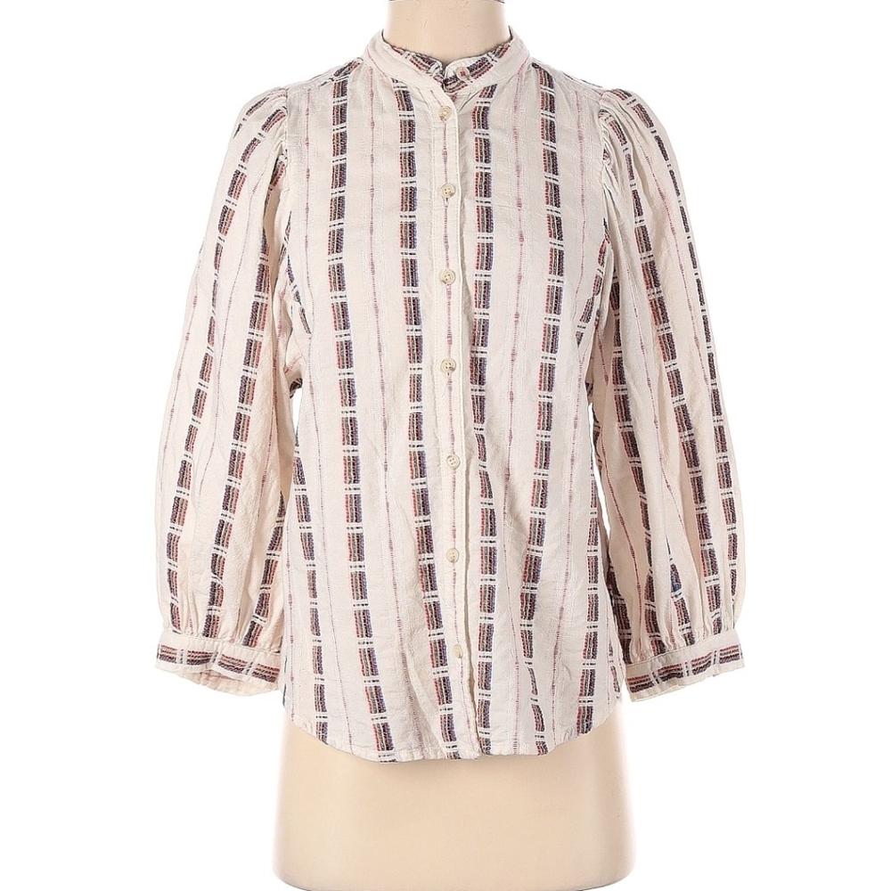 Pilcro from Anthropologie Cream and Multi colored Striped Blouse